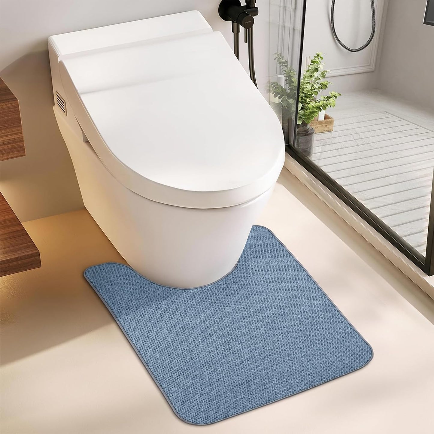 Toilet Rugs U Shaped Bathroom Rug,Machine Washable Non Slip Quick Dry Super Absorbent Ultra Thin Toilet Mats for Bathroom Toilet.Blue,1'8"x2'(20x24inch)