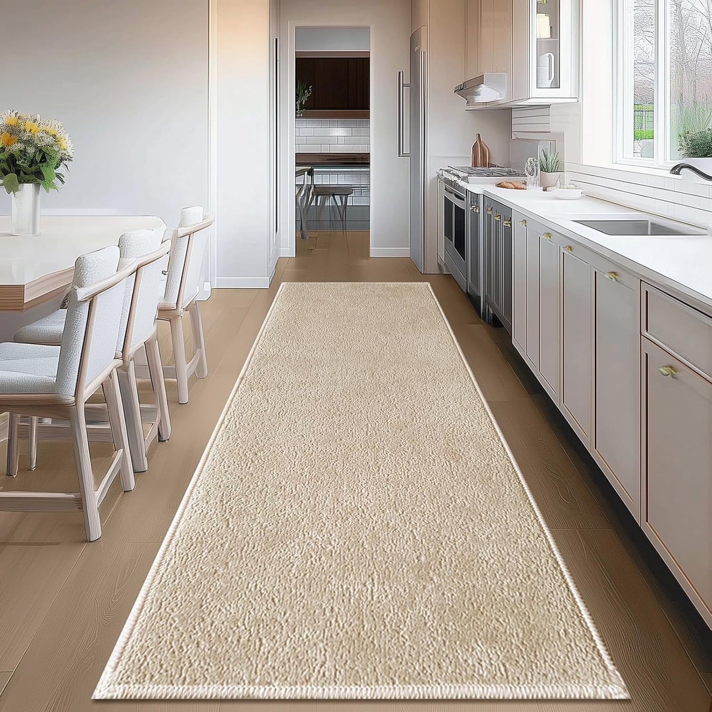 Bathroom Runner Rugs, Thin Absorbent Non-Slip Bath Mat, Quick Dry Low Pile Mats for Bathroom Floor Front of Bathtub,Shower Room,Sink,24"×60",Light Coffee