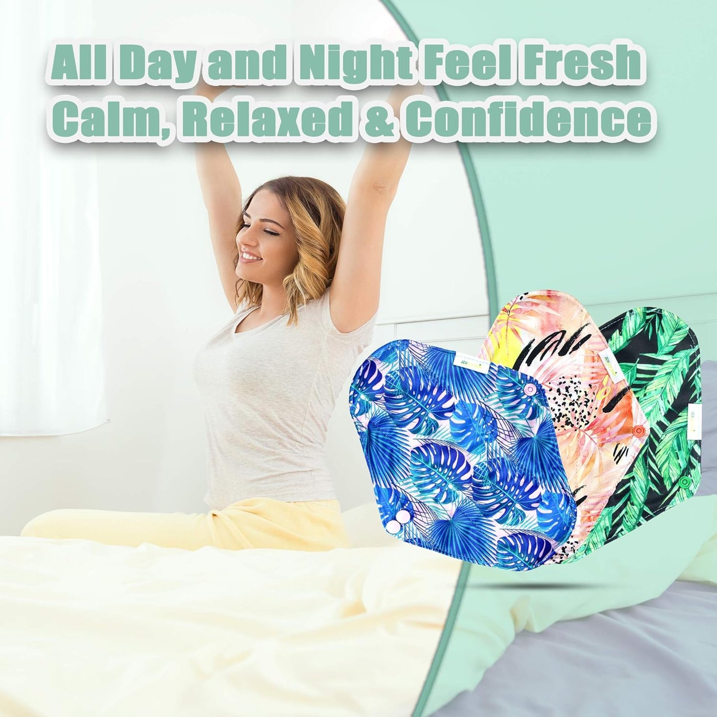 wegreeco Reusable Menstrual Pads - Reusable Sanitary Pads | Reusable Panty Liners | Soft Cloth Menstrual Pads - 6 Pack with 1 Cloth Mini Wet Bag (Large, Leaves