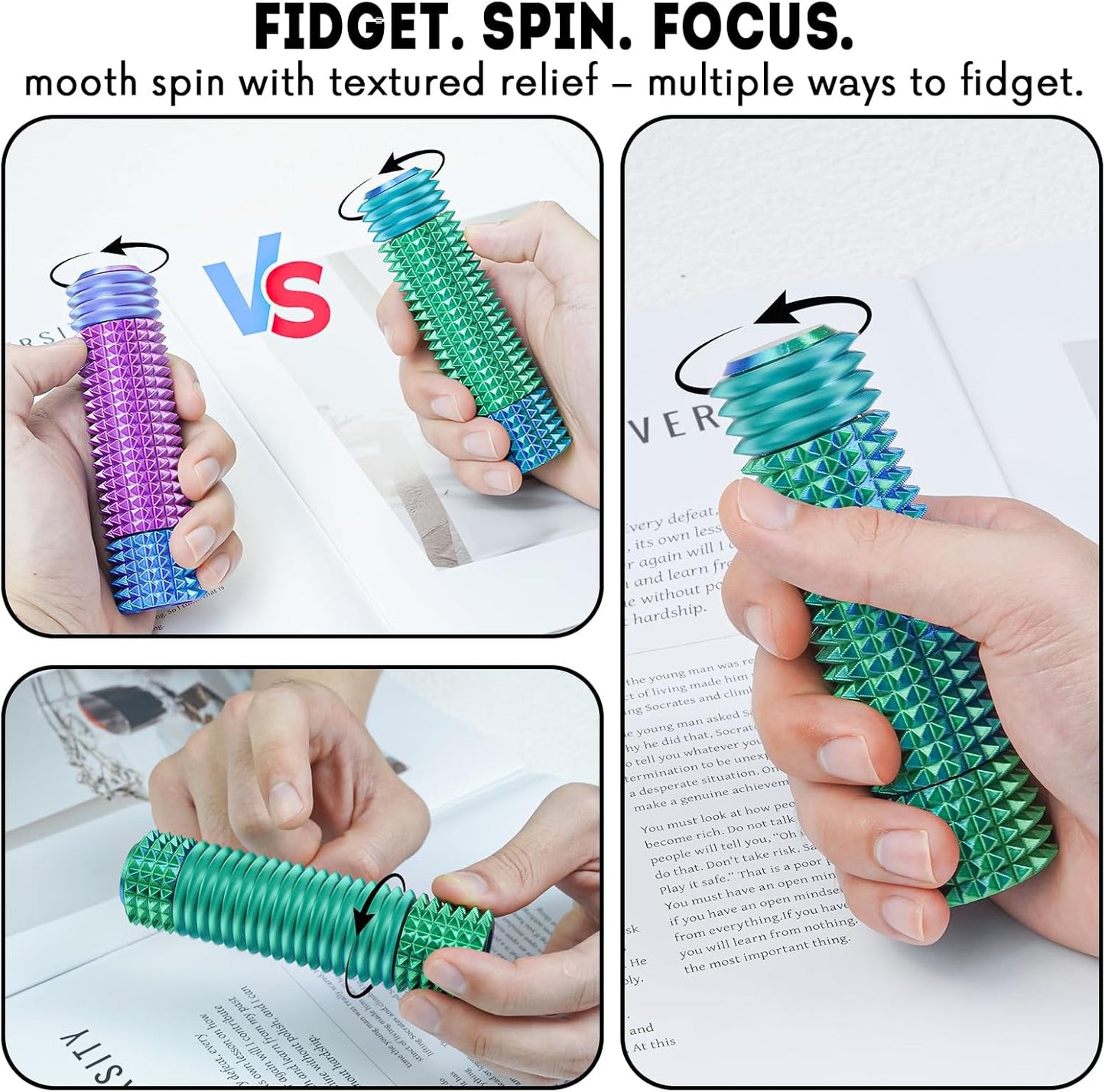 Fidget Roller Adults Teens Sensory Little Stim Gadget for Anxiety Relief Mild Ouchie,Desk Focus Tool Portable Hand Spinner Gifts Idea White Elephant Stocking Christmas(Blue Green,Full Grip)