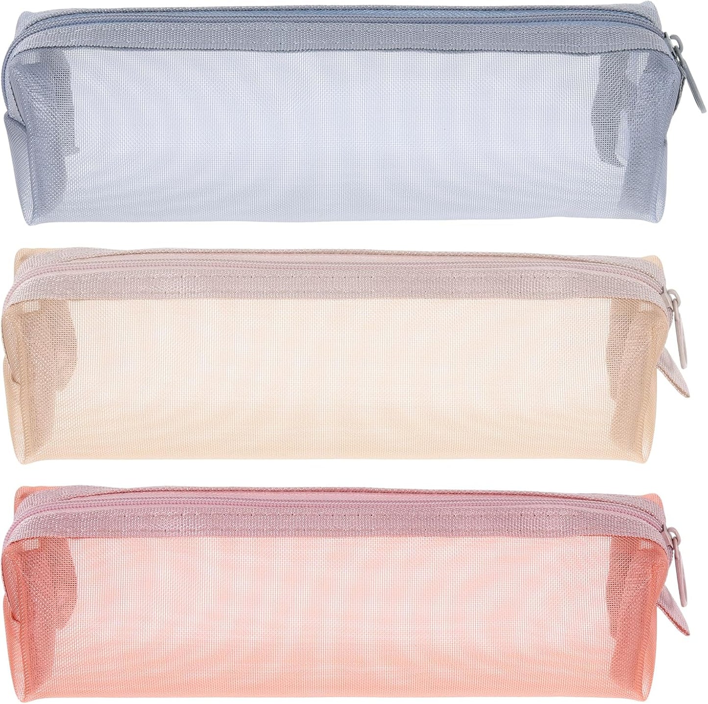 3PCS Mesh Makeup Brush Bag, Mesh Zipper Pouch Bags 7" Portable Travel Cosmetic Bag Square Pencil Case Organizer Stationery Storage Bags for Home Office Supplies Cosmetics Makeup Travel Accessories