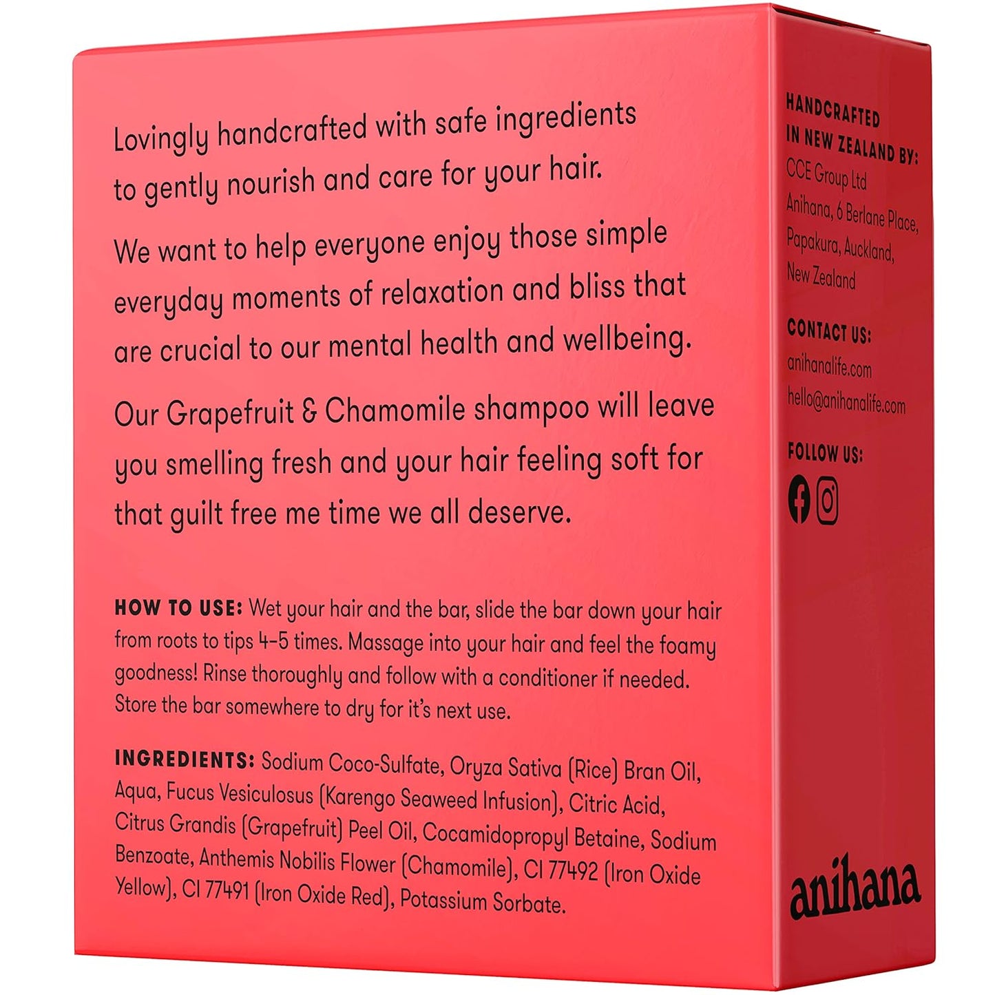 ANIHANA Shampoo Bar for Dry Damaged Safe For Color Treated Hair Moisturizing Hydrating Healthy Looking Hair Paraben Free Grapefruit and Chamomile 2.29 oz