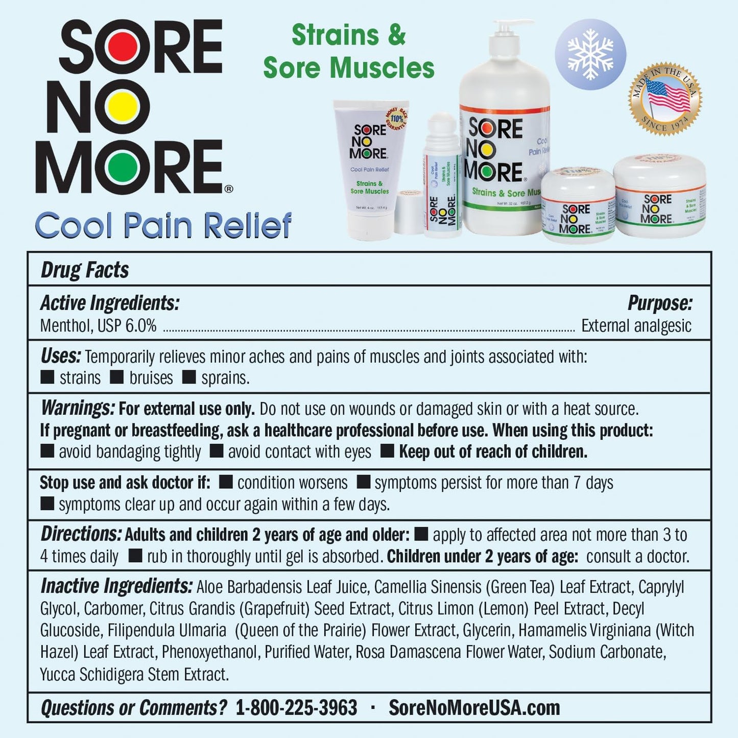 Sore No More Cool Relieving Gel for Aches & Pains in Muscles & Joints associated with Strains, Bruises & Sprains | Absorbs Quickly with a Refreshing Lemon Aroma | 8 oz Jar