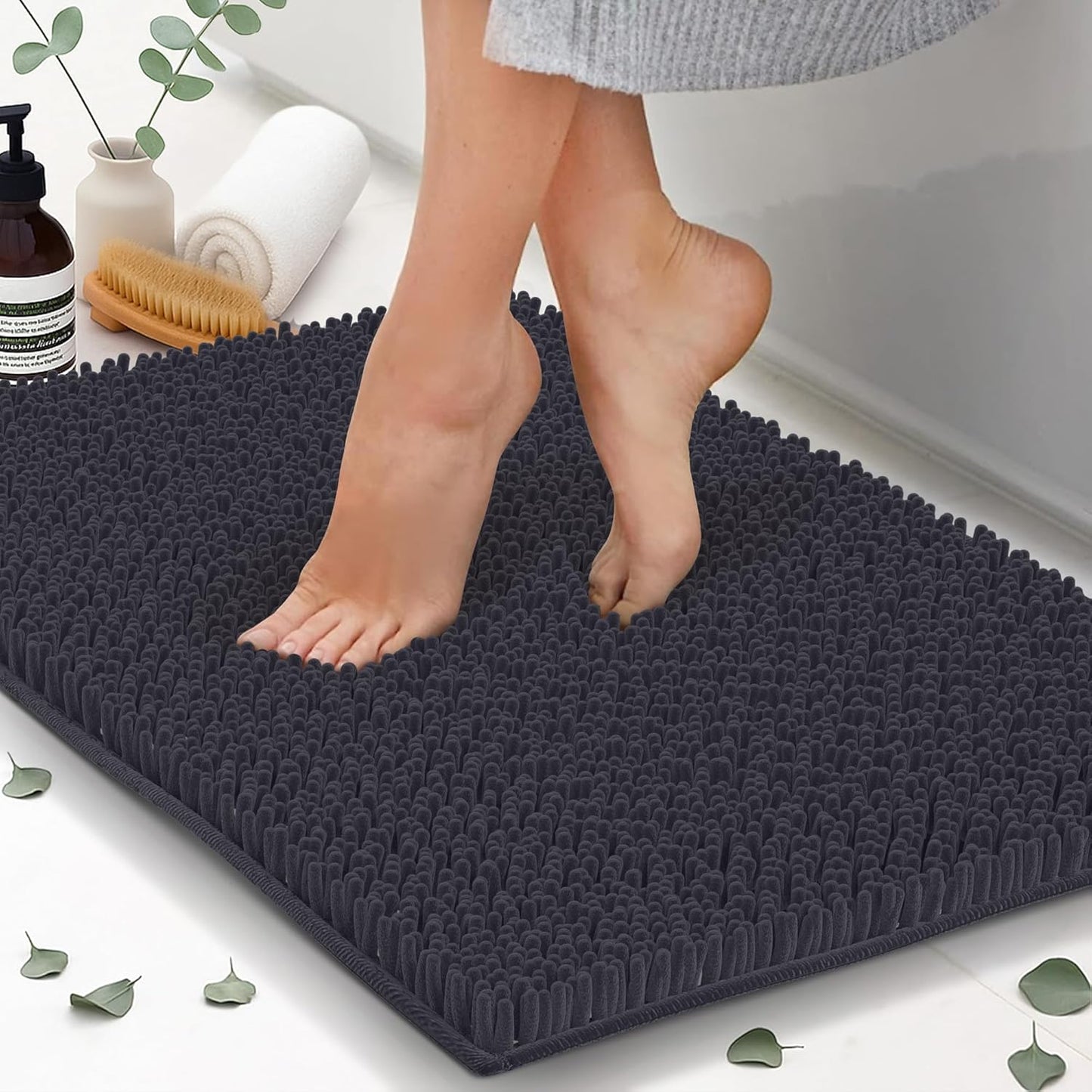 Chenille Bath Mats, Plush Absorbent Bath Mats Quick Dry, Soft & Machine Washable, Non Slip Carpet For Bathroom, Thick Bathroom Rugs, Shower Restroom Rug Mat, Alfombras De Baño, Bathrugs Matts, 22"x14"