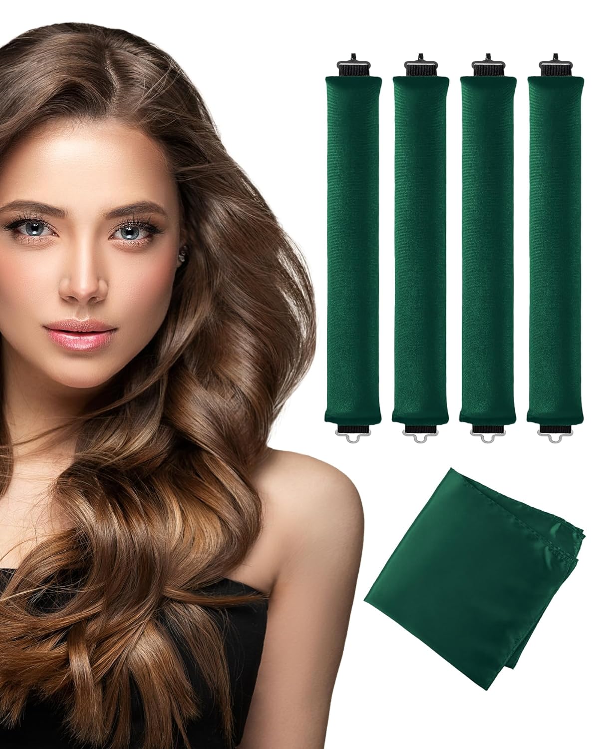 Heatless Curls Overnight Hair Curler - 4 Pcs Curling Rod to Sleep In, Velvet Hair Rollers with Satin Hair Scarf