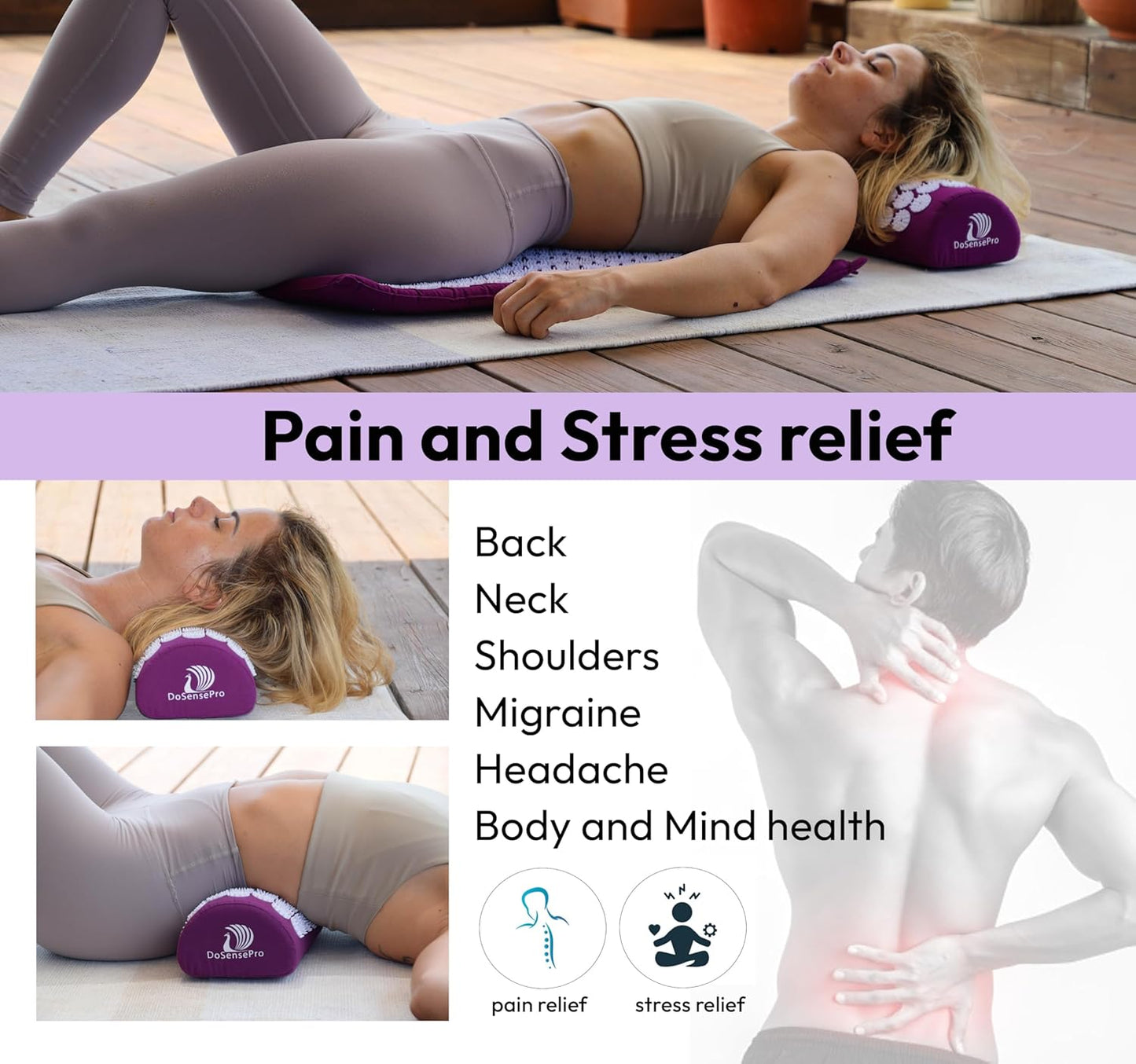 Acupressure Mat & Pillow Set - Acupressure Therapy for Back and Neck Pain Relief, Sciatica, and Pressure Point Aches, Ideal Acupuncture Mat for Sleeping Aid & Recovery (Purple)