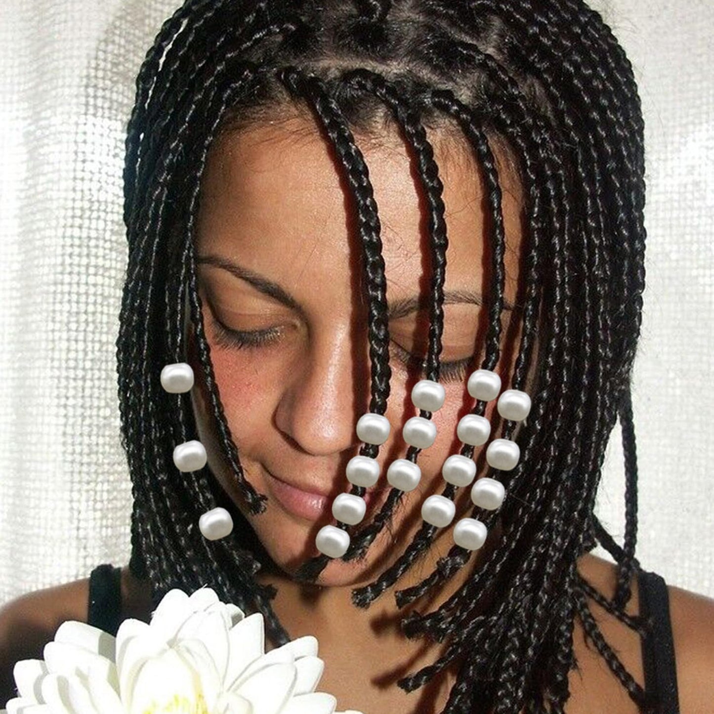 SEVENHEAD 50 Pcs Dreadlock Beads Highlight ABS White Pearl Dreadlocks Beads Hair Braid Clips Hair Decoration for Braids(White Pearl)