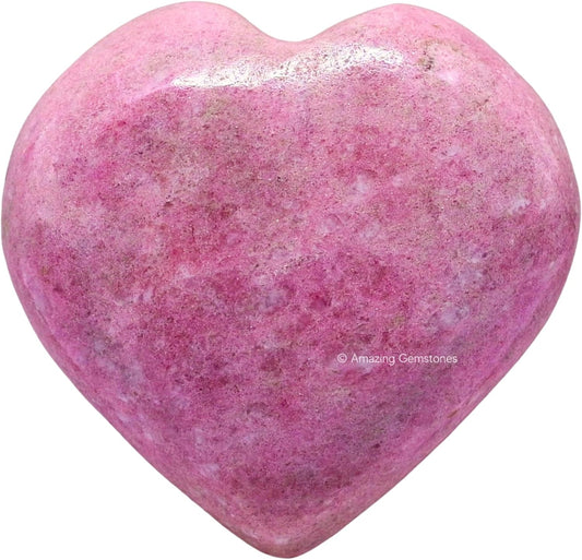 Amazing Gemstone Thulite Crystal Heart Palm Stone - Pocket Massage Worry Stone for Natural Body Chakra Balancing, Reiki Healing and Crystal Grid