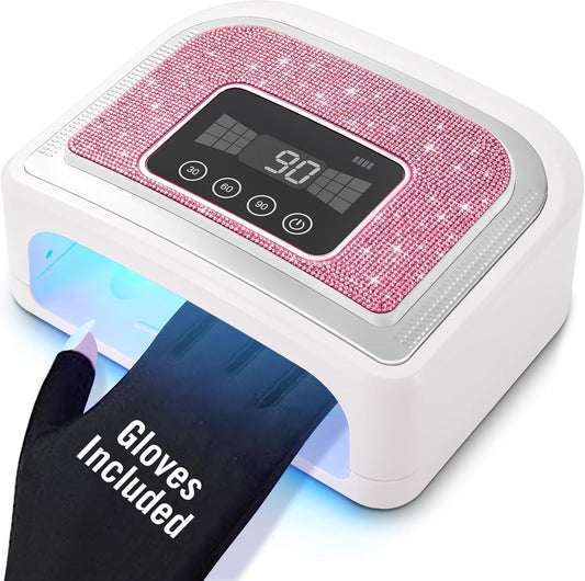 Aedavey Cordless Nail Lamp, Rechargeable UV Nail Lamp for Gel Nails, LED Nail Lamp with 4 Timer Modes, Gel Nail Light Decorate with Sparkling Nail Rhinestones Diamond (Sparkly Pink Diamond)