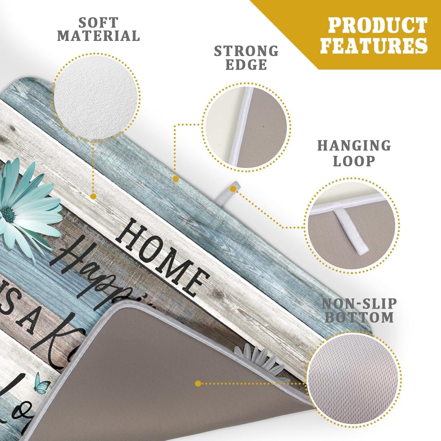 Daisy Floral Dish Drying Mat 18x24 Inches Rustic Wood Microfiber Absorbent Reversible Dish Draining Pad Fast Dry Kitchen Accessories