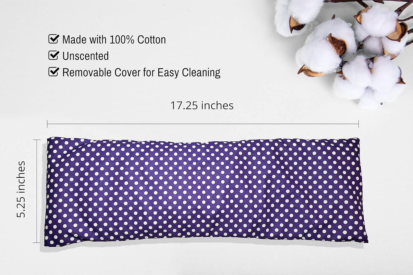 Microwavable Corn Filled Heating Pad and Cold Pack/Washable 100% Cotton Cover (Polka Dot - Purple, 5.25in W x 17.25in L)