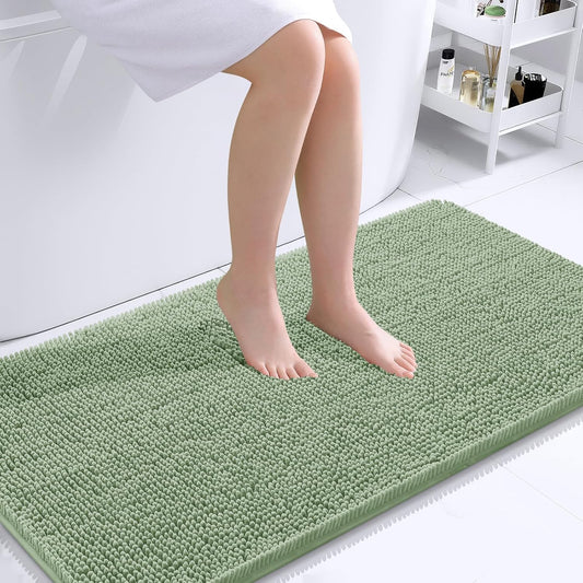 OLANLY Bathroom Rugs 40x24, Extra Soft Absorbent Chenille Bath Rugs, Rubber Backing Quick Dry, Machine Washable Bath Mats for Bathroom Floor, Tub and Shower, Home Decor Accessories, Sage Green
