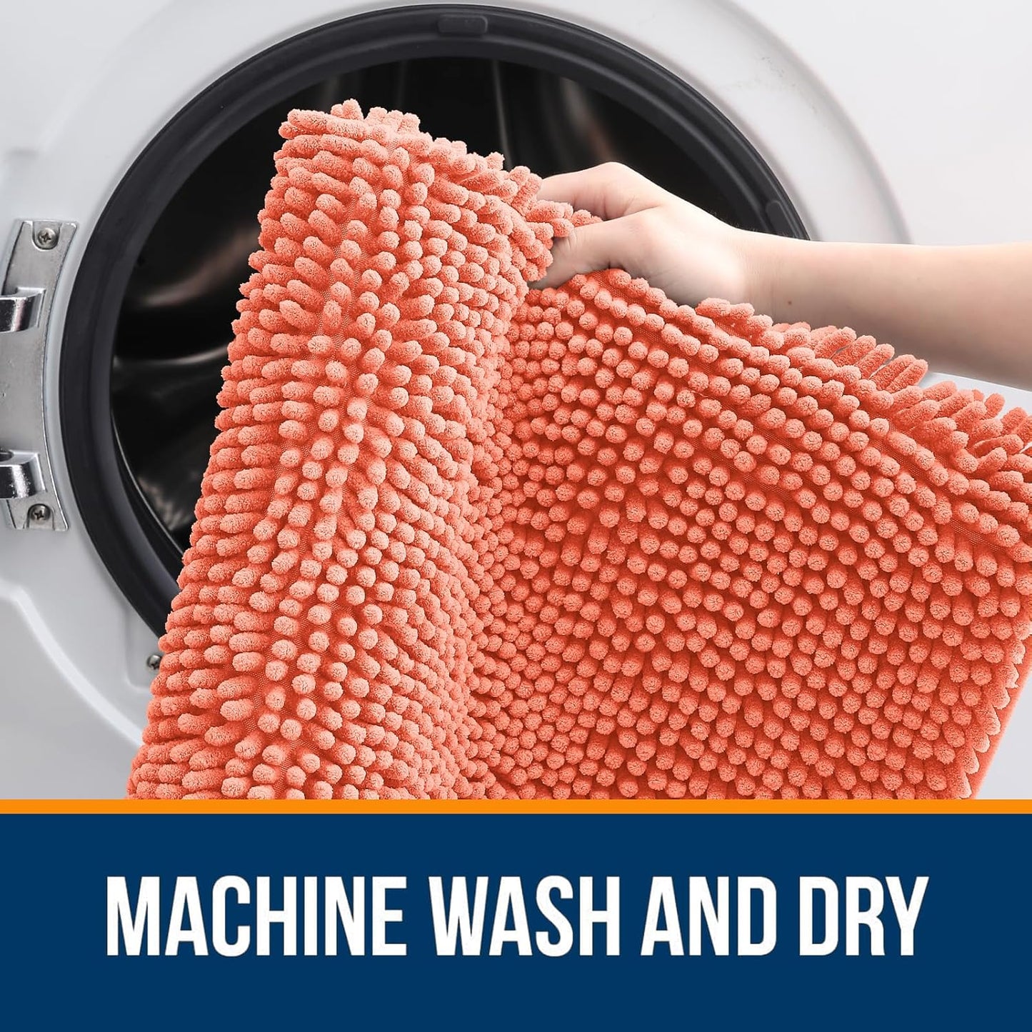 OLANLY Bathroom Rugs 59x24, Extra Soft Absorbent Chenille Bath Rugs, Rubber Backing Quick Dry, Machine Washable Bath Mats for Bathroom Floor, Tub and Shower, Home Decor Accessories, Coral