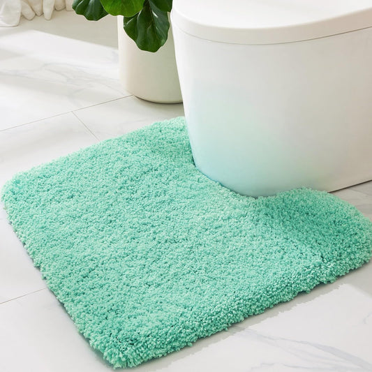 ILANGO Spa Blue Toilet Rugs U Shaped 22" × 24" Non Slip & Super Absorbent Extra Thick Soft, Washable Bath Mats for Bathroom Floor, Microfiber Plush Shaggy Contour Bath Rugs for Toilet,Dry Quick