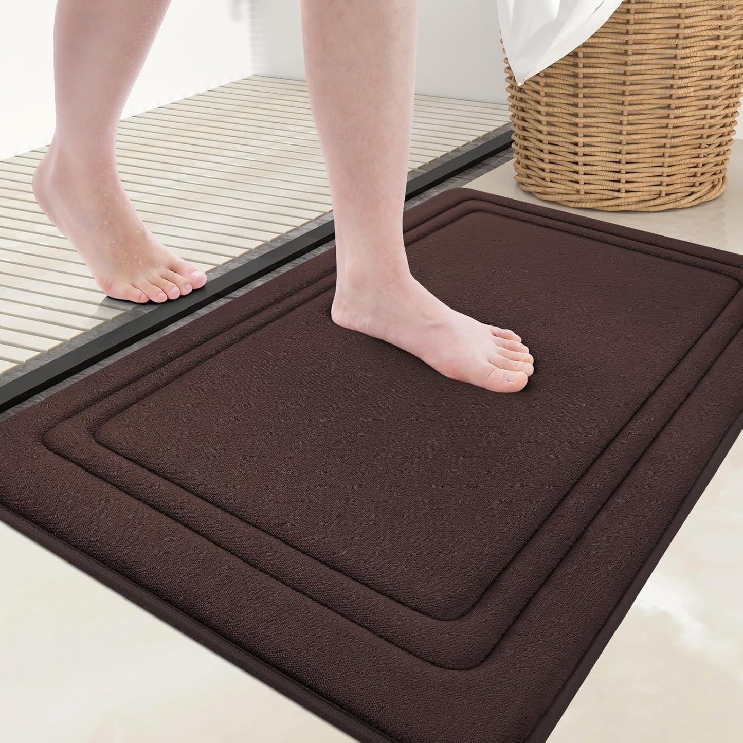 Grandaily Memory Foam Bath Mat Rug 24x16, Ultra Soft, Non-Slip and Absorbent Bathroom Rugs, Machine Wash Dry, Comfortable Bath Carpet for Bathroom Floor, Tub and Shower, Brown