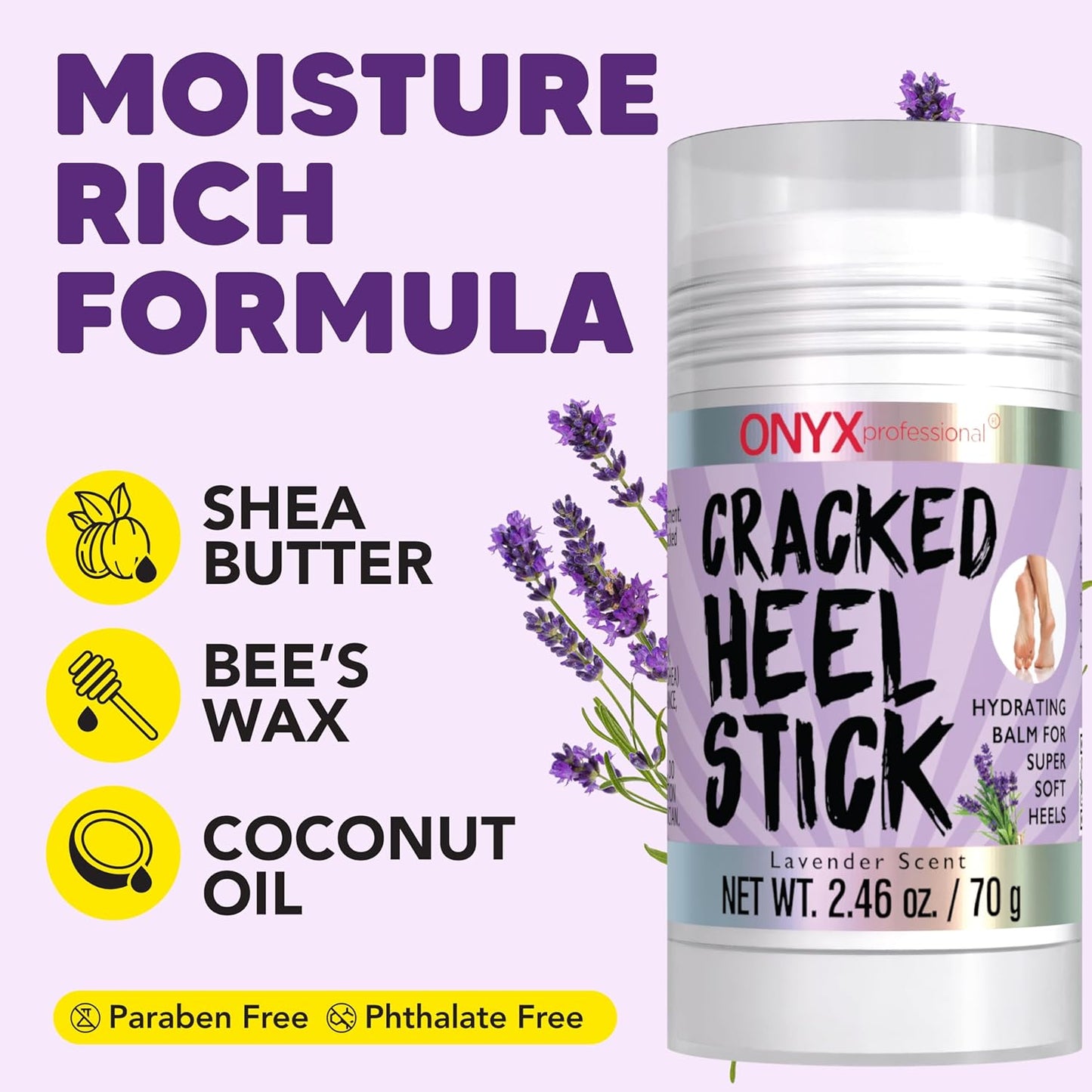 Onyx Professional Cracked Heel Repair Balm Stick, Lavender Scent, 1 Pack - Dry Heels Dry Cracked Feet Treatment, Moisturizing Heel Balm Rolls On, No Mess Like Foot Cream or Foot Lotion