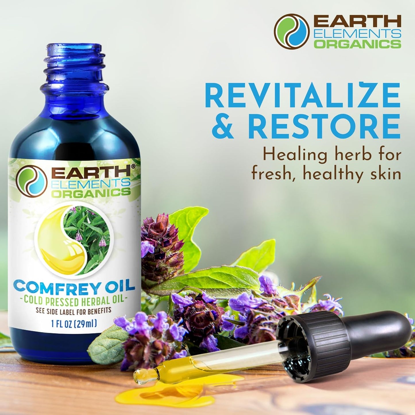 Comfrey Oil Raw with Sunflower Oil, Infused, Pressed Herbal Remedy, Support for Bruises, Sore Muscles, and Healthy Skin, Organic Skincare for All Skin Types - 1 fl oz