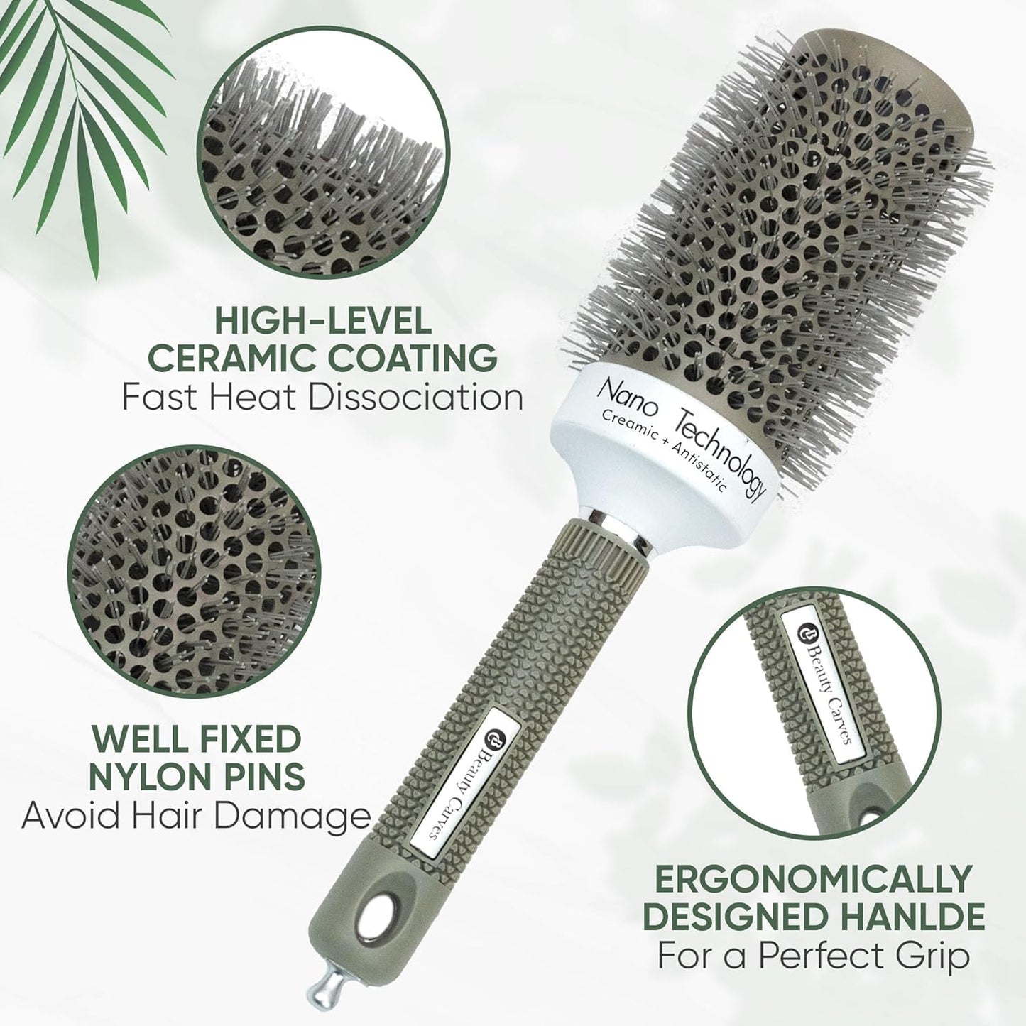 Round Brush, 45 mm/1.7 Inch Barrel with 2 Clips – Round Hair Brush with Flexible Nylon 66 Bristles Nano Ionic Heat Resistant Tech for Professional Curling, Styling & Shining Texture