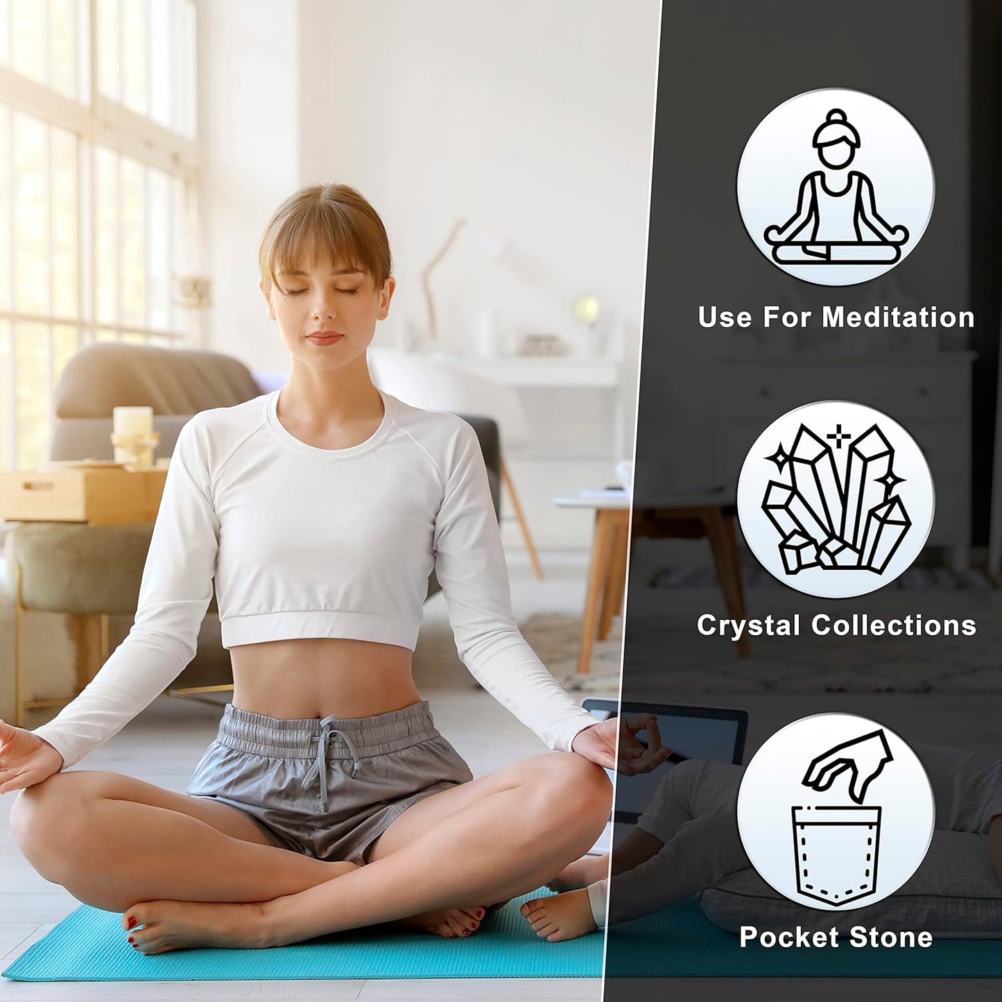 Crocon 50mm howlite Large Oval Palm Stone 900+ Carats Pocket Massage Worry Stones for Natural Body Chakra Balancing Reiki Healing Stones and Crystal Grid Healing Massage Spa Energy Crystals