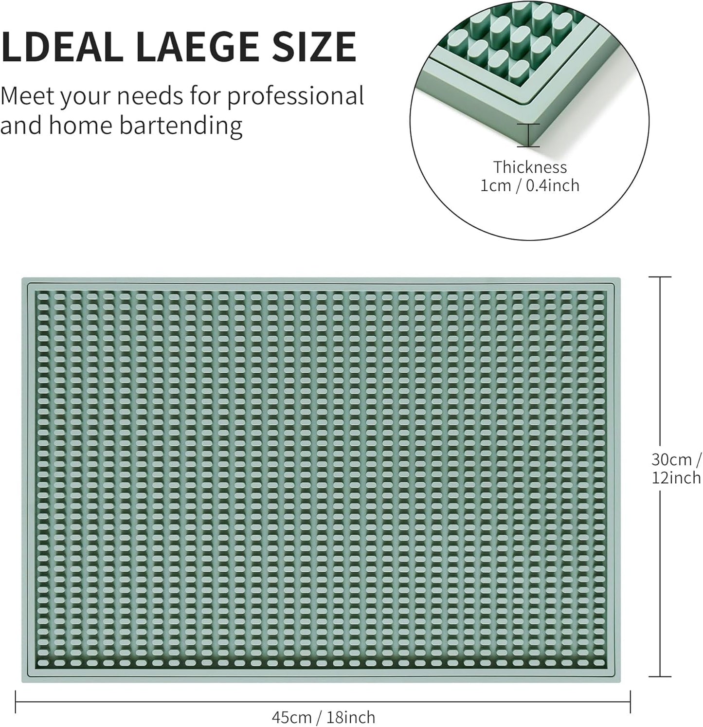 Dish Drying mat - 18" x 12" Green Silicone Drying mat, Kitchen Counter Dish Drying mats,Rubber Dish Drying mat, Applies to bar mat、Coffee mat