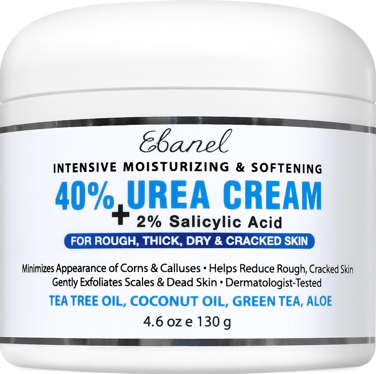 Ebanel Urea Cream 40% plus Salicylic Acid 2%, Foot Cream for Dry Cracked Heels Feet Knees Elbows Hands, Foot Dead Skin Cuticle Callus Remover Toenail Softener, Keratolytic Skin Barrier Repair