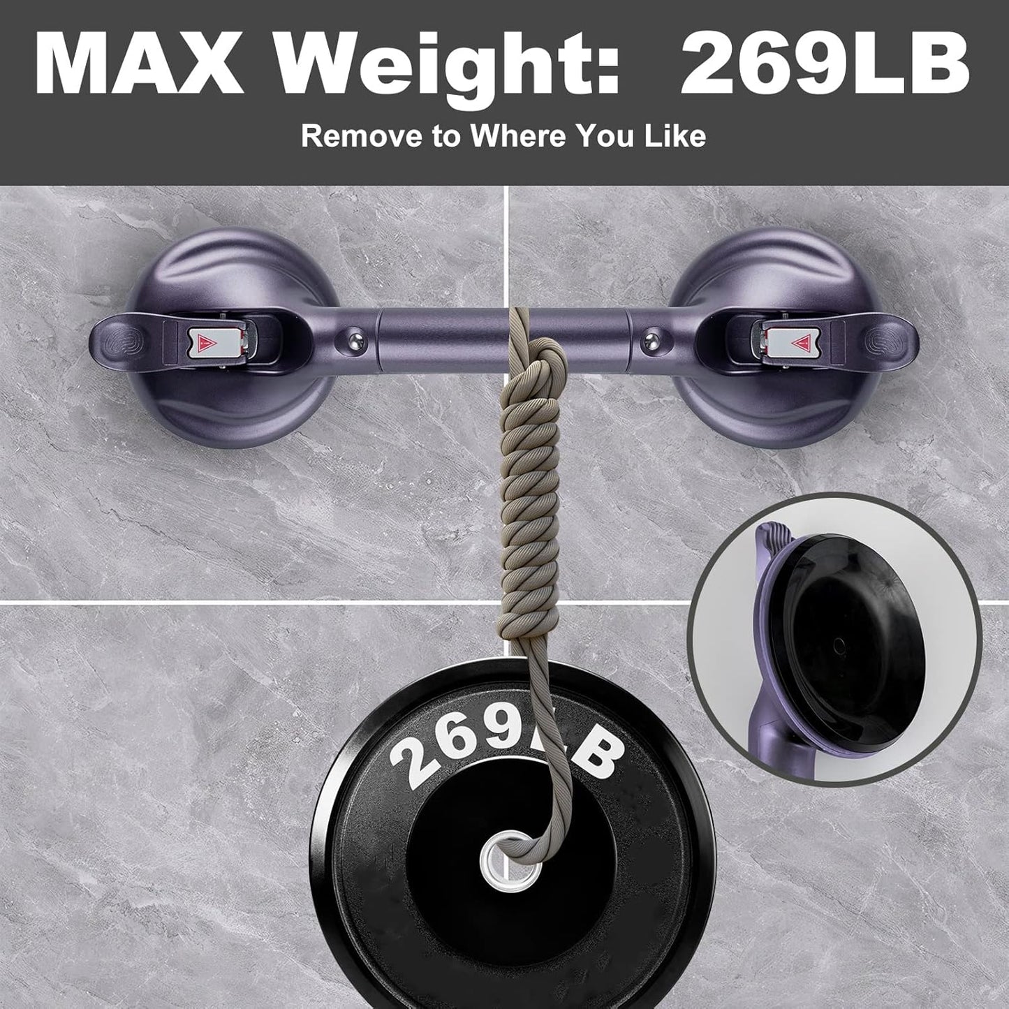 Shower Handle Upgraded 15 inch Grab Bar for Bathtub,Shower Handles with Strong Suction Cup,Bathroom Safety Grab Bar for Handicap Elderly Seniors and Disabled,Purple