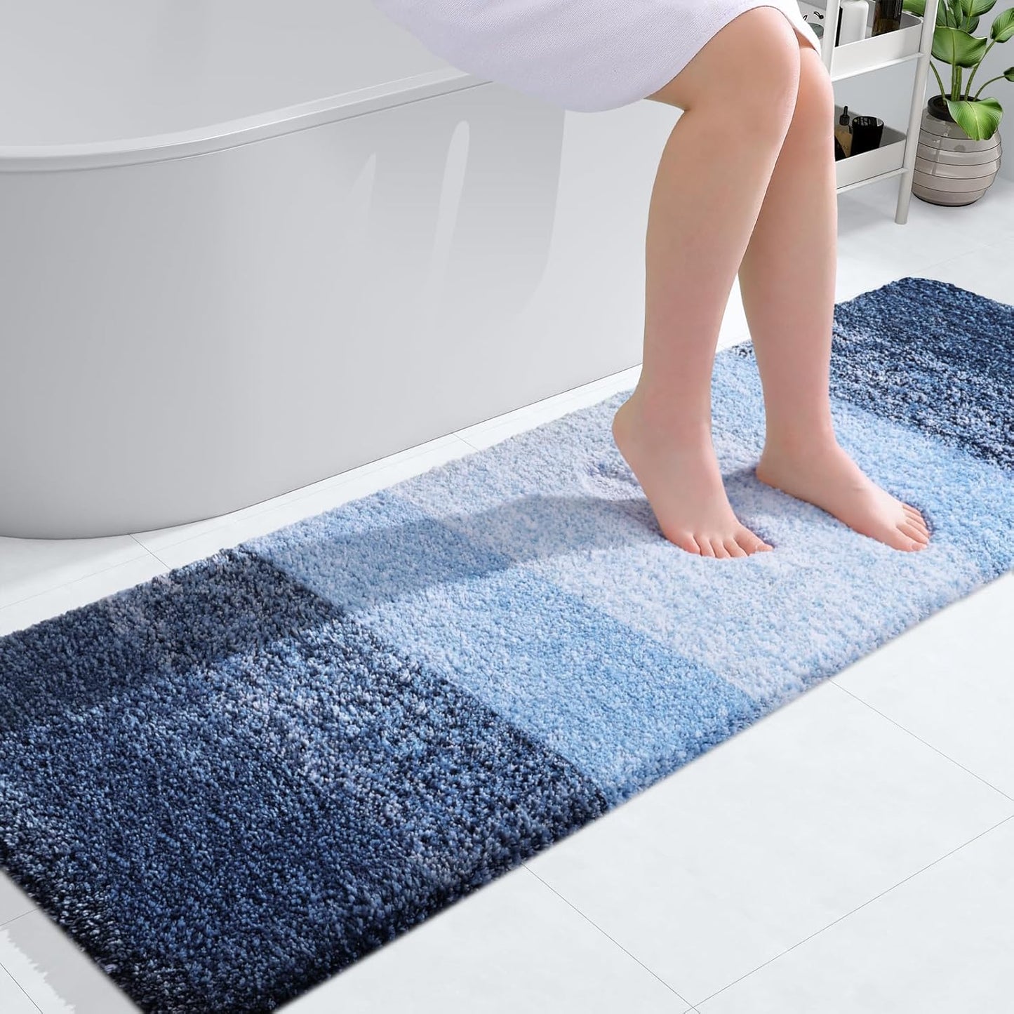 OLANLY Bathroom Runner Rugs 59x20, Extra Soft Absorbent Microfiber Bath Rugs, Rubber Backing, Quick Dry, Machine Washable Bath Mats for Bathroom Floor, Tub and Shower, Home Decor Accessories, Navy