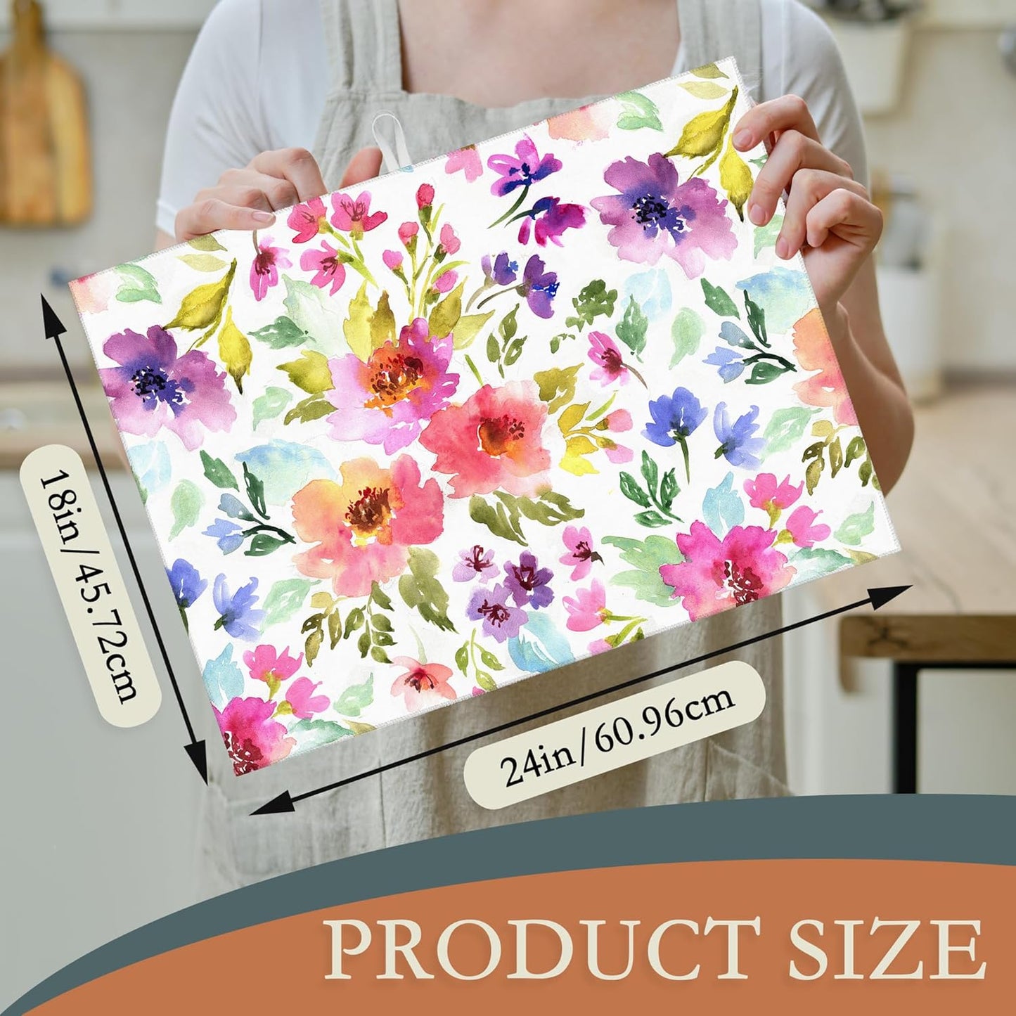 Purple Pink Dish Drying Mats 18x24 Inch,Watercolor Flowers Dish Pad Drying Rack Mat for Kitchen Counter Ultra Absorbent Microfiber Dishware Coffee Maker Bar Countertop Decor