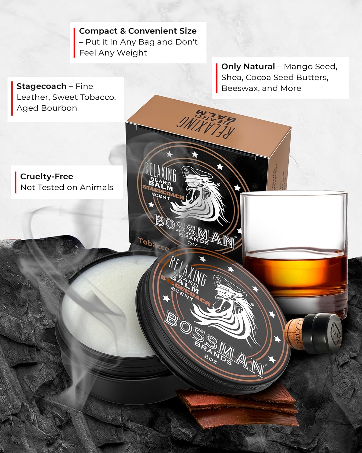 Bossman Relaxing Beard Balm for Men (Stagecoach Scent) – Tames, Relaxes, Thickens & Softens for Ultimate Beard Care – Made in USA