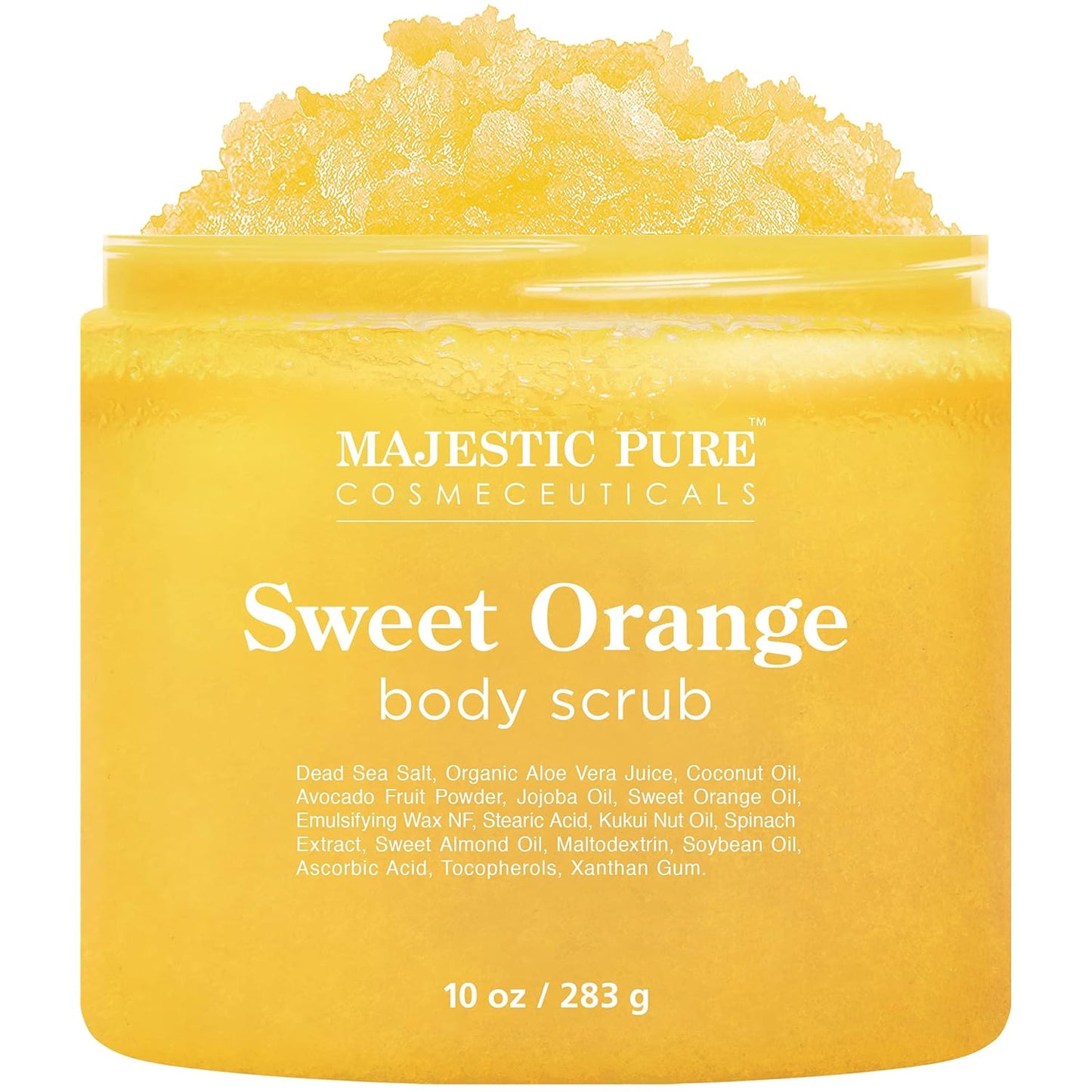 Majestic Pure Sweet Orange Body Scrub for All Natural Skin Care - Exfoliating Multi Purpose Body and Facial Scrub Moisturizes and Nourishes Face and Skin - 10 oz - Great Gift for Her