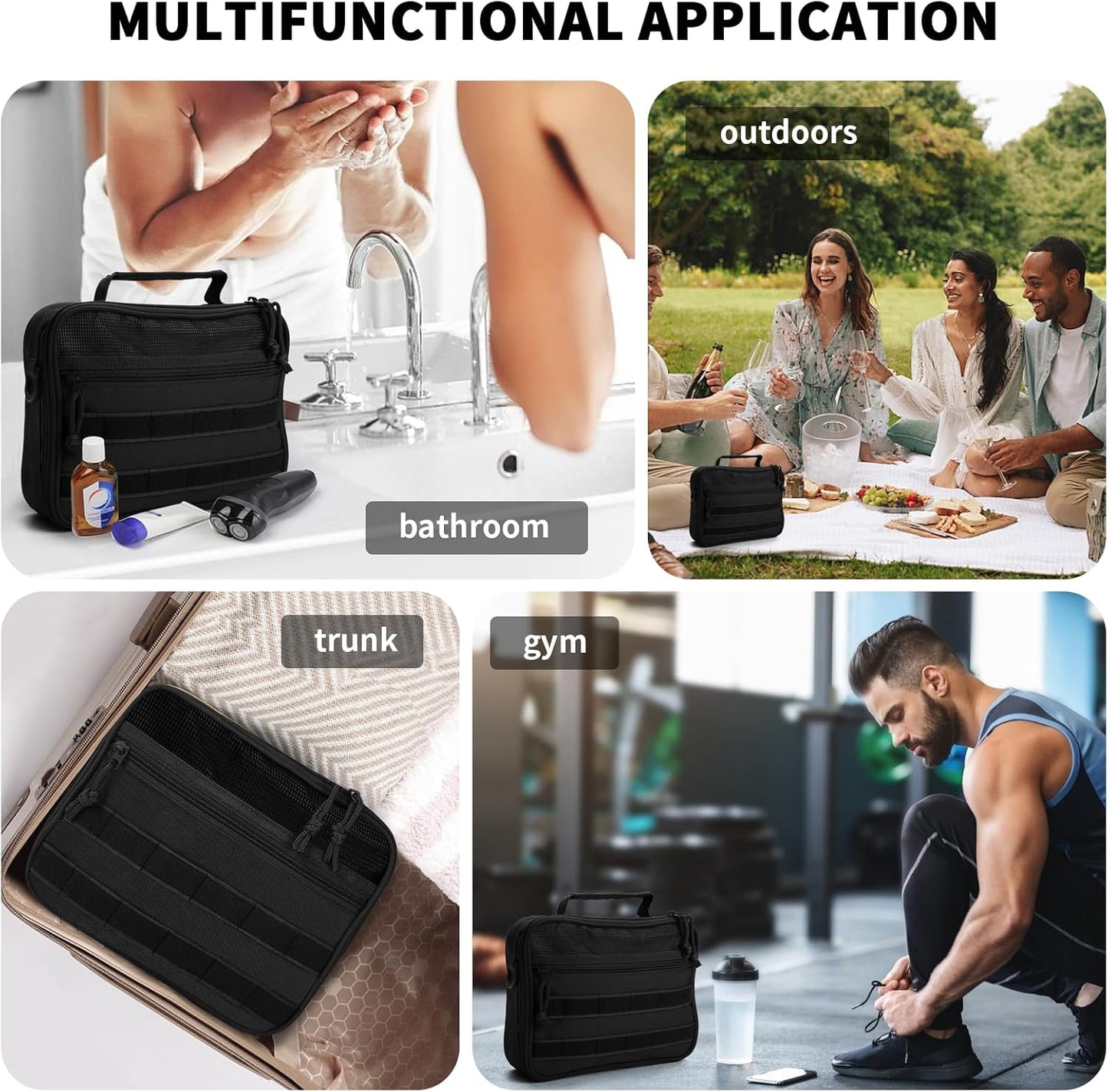 mens toiletry travel bag tactical compact toiletry bag for men hanging toiletry bag shower bag travel kit (Black)