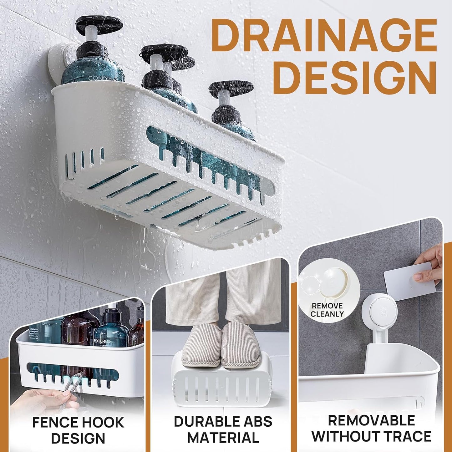 LEVERLOC Shower Caddy Suction Cup Shower Shelf Shower Basket Suction Pack of 2 One Second Installation Removable Powerful Suction Cup Bathroom Organizer Max Hold 22lbs Shower Storage Plastic