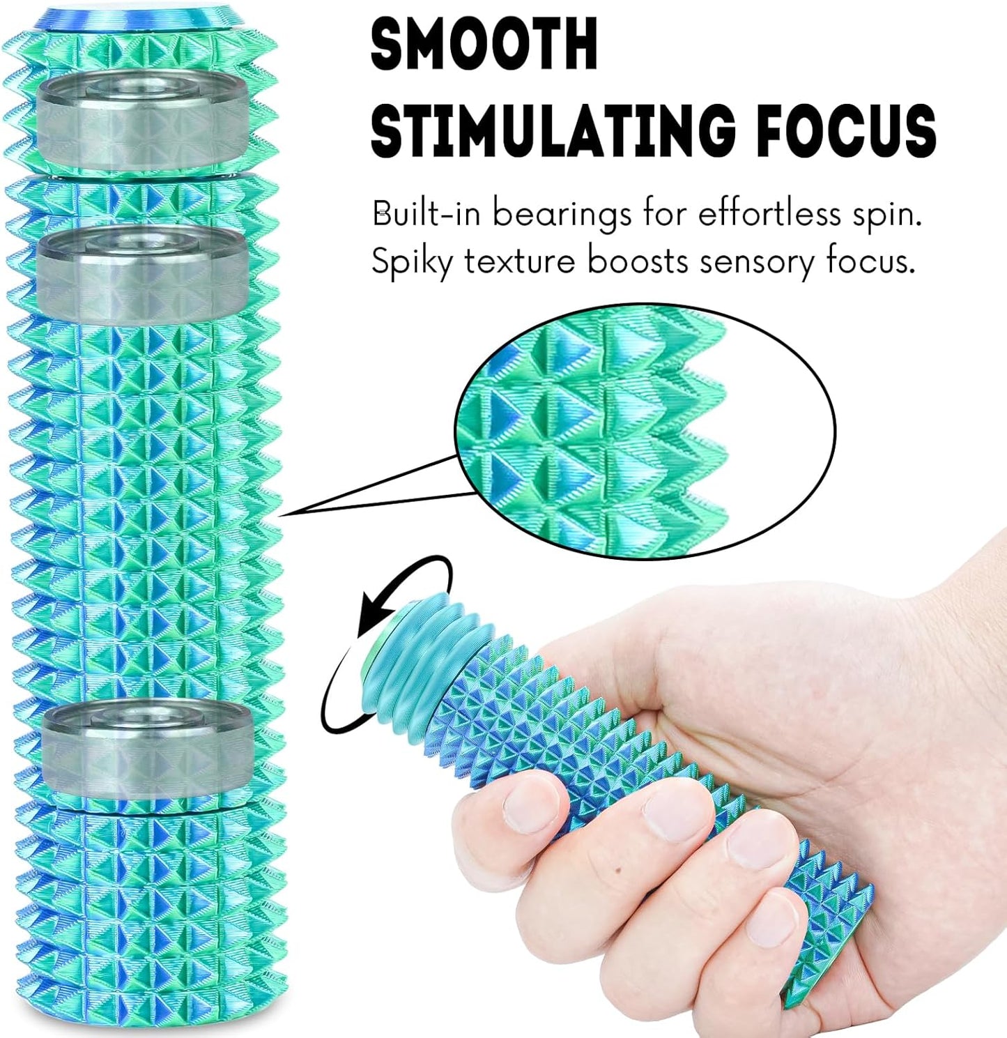 Fidget Roller Adults Teens Sensory Little Stim Gadget for Anxiety Relief Mild Ouchie,Desk Focus Tool Portable Hand Spinner Gifts Idea White Elephant Stocking Christmas(Blue Green,Full Grip)