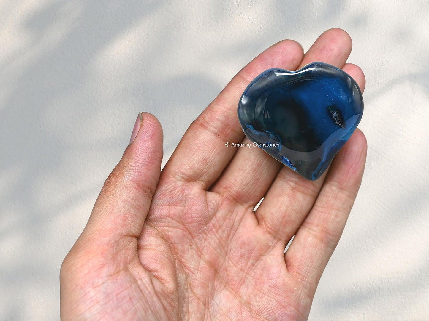 Blue Onyx Agate Crystal Heart Palm Stone - Pocket Massage Worry Stone for Natural Body Chakra Balancing, Reiki Healing and Crystal Grid