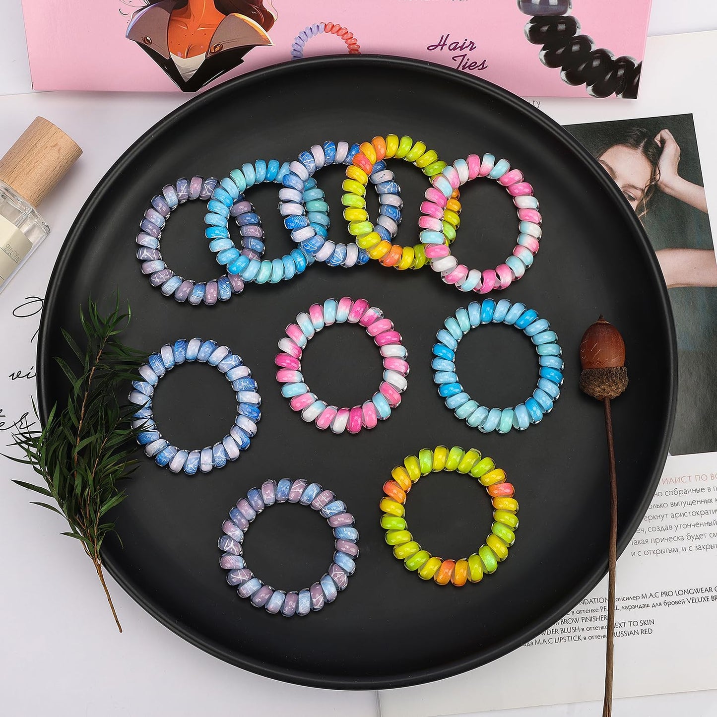 JessLab Spiral Hair Ties for Women, 10-Pack Traceless No-Damage Ponytail Holders, Coils Hair Bands for Girls, Assorted Colors