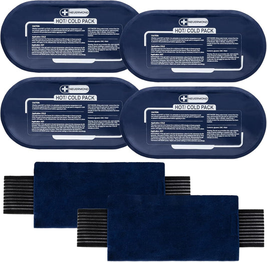 Gel Ice Packs for Injuries Reusable, 4 Ice Packs with 2 Adjustable Straps for Knee, Shoulder, Back, Hot and Cold Pack Therapy for Joint Pain, Muscle Soreness, and Body Inflammation