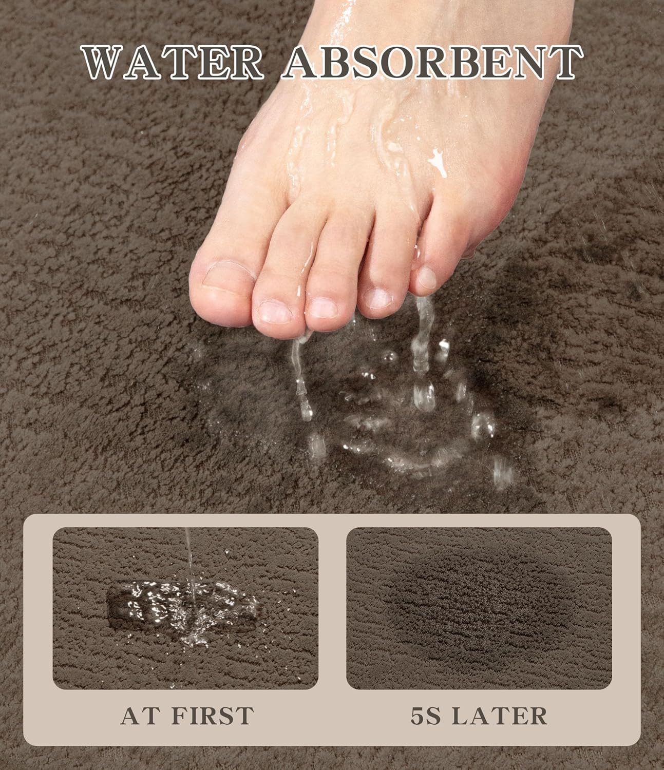 chakme Bathroom Rugs Mat 32x17, Ultra Thin Non Slip Bath Mat Quick Dry Absorbent Bath Mat for Bathroom Floor, (Coffee, 32"x17")