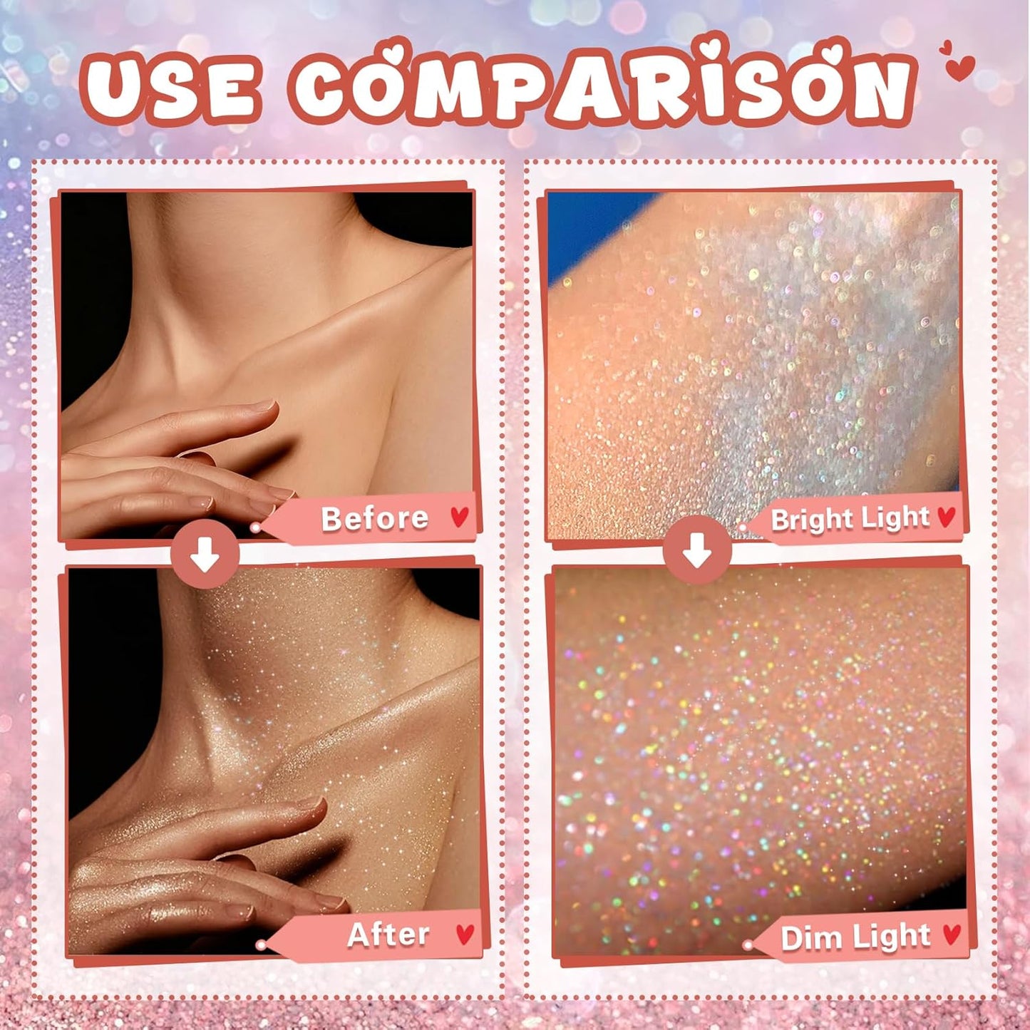 Body Glitter Spray,Holographic Glitter Hairspray,Long-lasting and Quick-drying,Shimmer Spray for Kids Women,Suitable for Festival Music Concert Party Rave Accessories (Rainy-Rainbow)