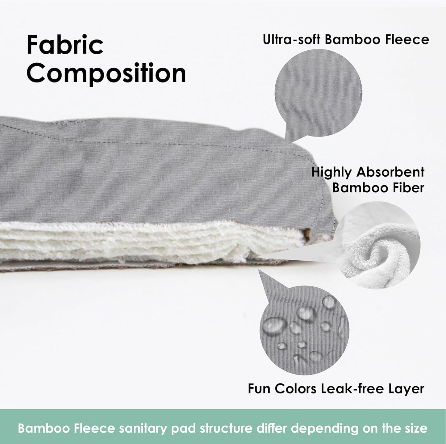 wegreeco 6 Pcs Reusable Menstrual Pads, Ultra Absorbent Cloth Pads for Heavy Flow, Sanitary for Teens, Women, Nonslip, Grey Inner, Grey Outer, X-Small