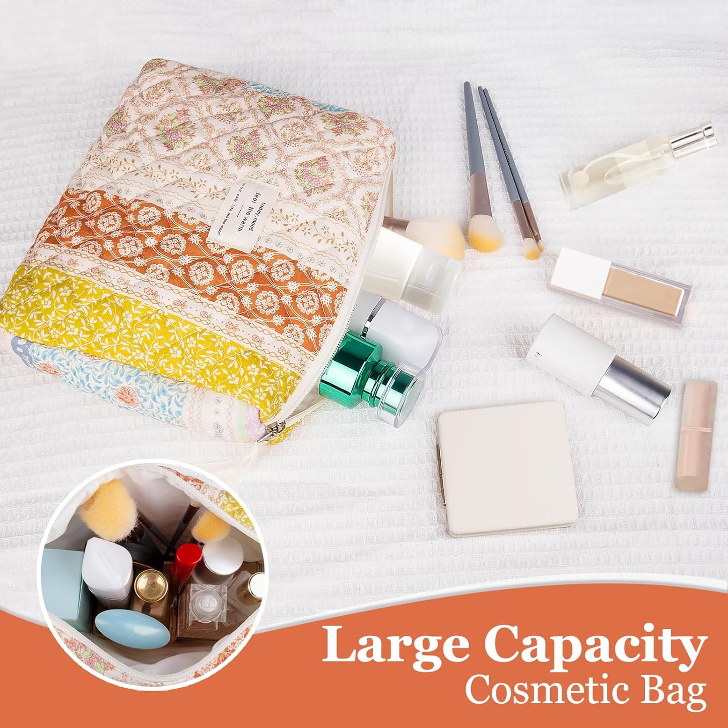 2PC Makeup Bag Set, Cute Cosmetic Bag for Women Girls, Floral Coquette Aesthetic Toiletry Bag, Travel Make Up Organizer Bag (Color-Coded Floral)