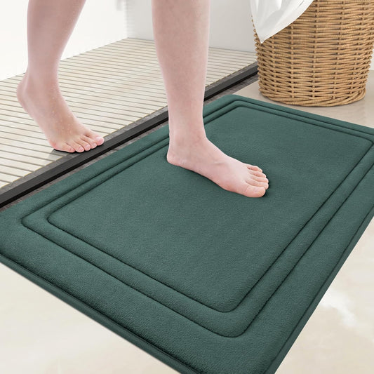 Grandaily Memory Foam Bath Mat Rug 30x20, Ultra Soft, Non-Slip and Absorbent Bathroom Rugs, Machine Wash Dry, Comfortable Bath Carpet for Bathroom Floor, Tub and Shower, Dark Green