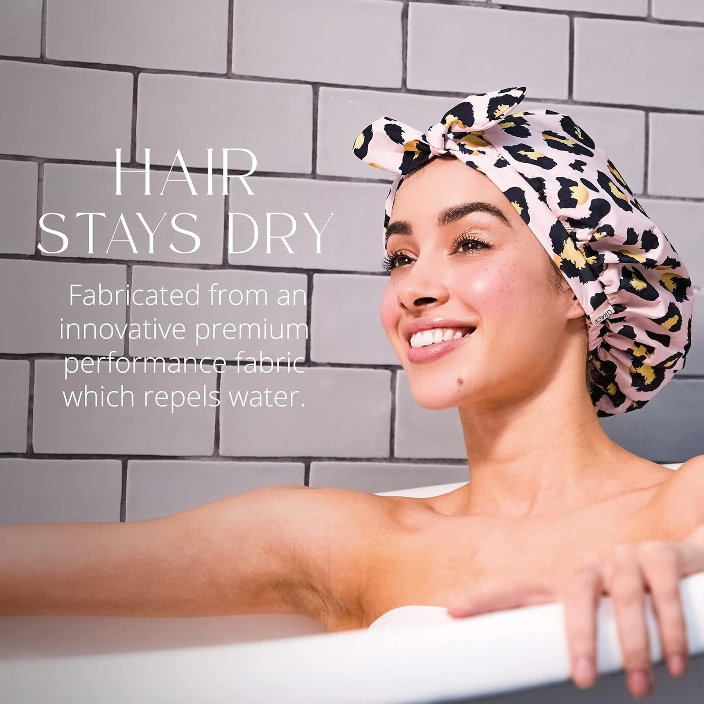 GRACE & COMPANY Luxury Shower Cap For Women - 100% Waterproof, Reusable, Washable & Breathable Shower Caps - Lucie