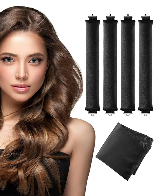 Heatless Curls Overnight Hair Curler - 4 Pcs Curling Rod to Sleep In, Velvet Hair Rollers with Satin Hair Scarf