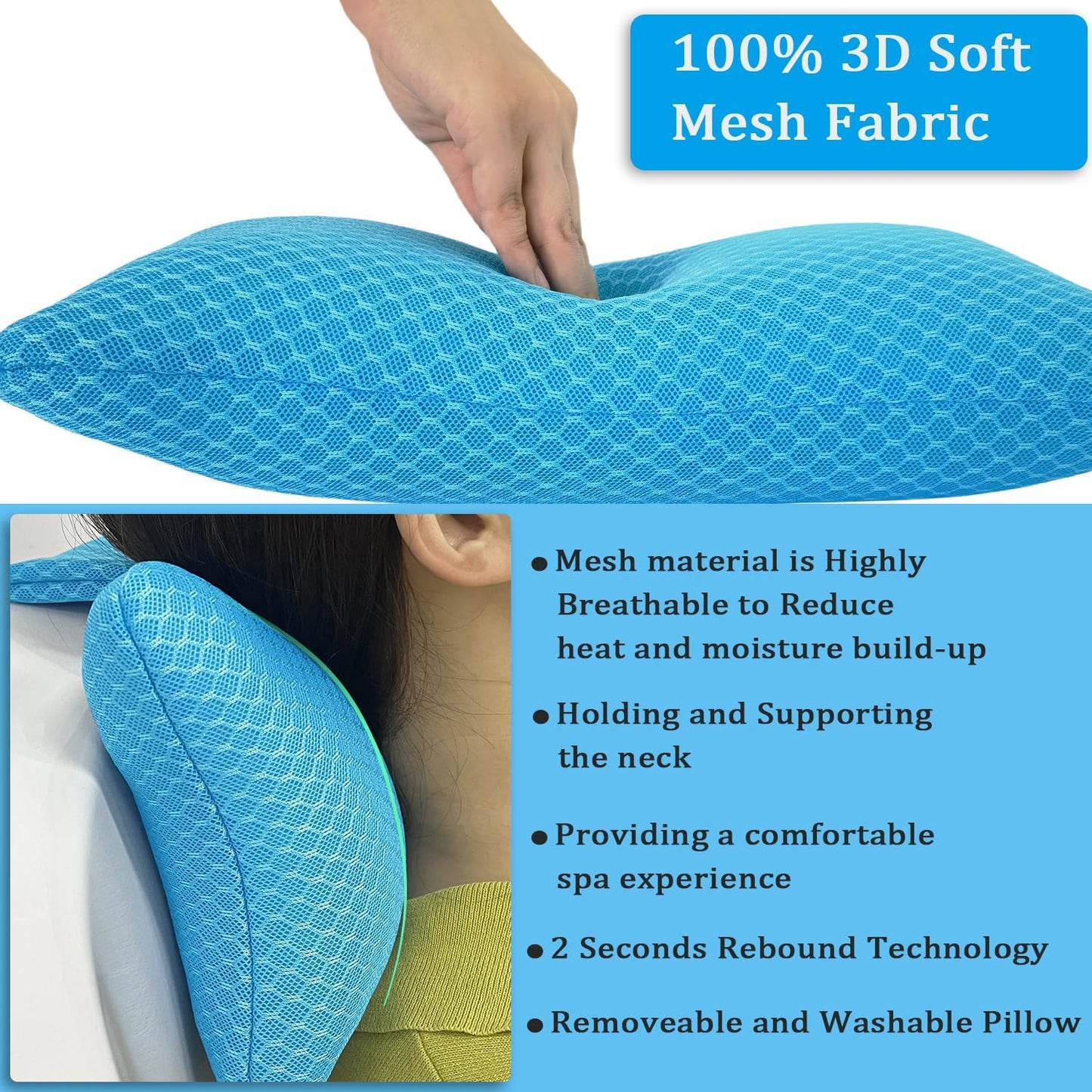 REEZEIVI 2 Pack Hot Tub Headrest Pillow,Chaise Lounge Pillows Outdoor 3D air mesh,Spa Pillow for Outdoor Hot Tub, Quick Drying and Washable,Head and Neck Support Pillow with Adjustable Weighted Strap