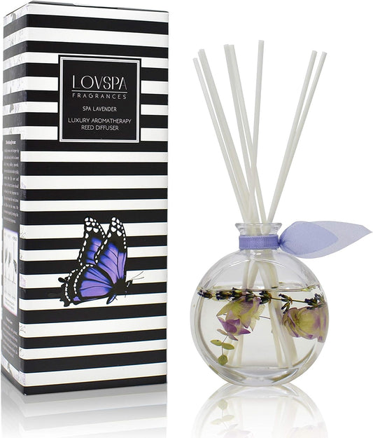 LOVSPA Reed Diffuser Set, Spa Lavender Scented Oil Diffuser with Sticks, Home Fragrance Accessories for Bathroom Shelf Decor, Aroma Diffusers for Home or Office Desk, USA Made