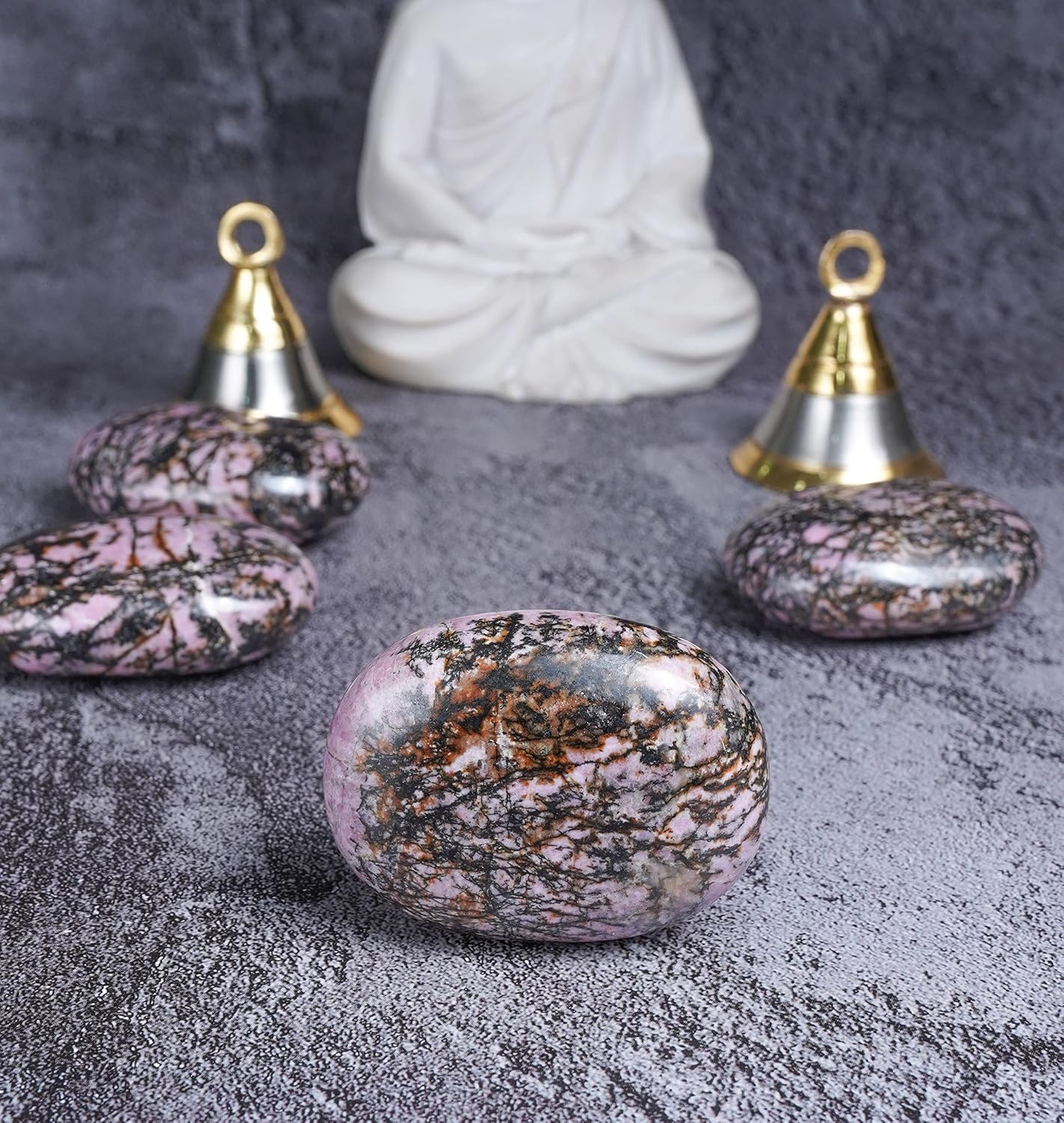 Crocon 50mm Rhodonite Large Palm Stone 900+ Carats Pocket Worry Stones for Natural Chakra Balancing Reiki Healing Stones and Crystal Healing Spa Crystals Gifts for Women