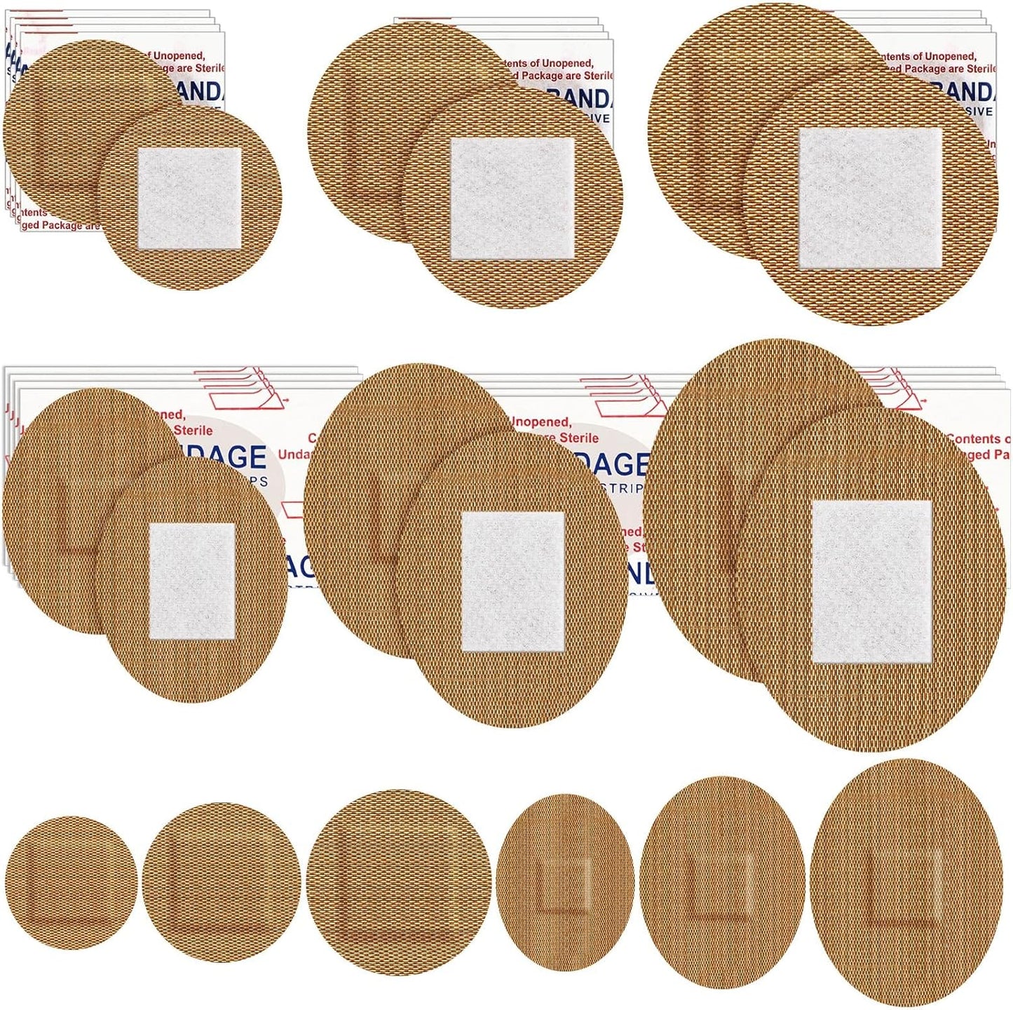 Geiserailie 120pcs Small Bandage Bulk Round Oval Bandages for Face Fabric Adhesive Flexible Breathable Bandages Fabric for Small Wound Protection Care, 6 Sizes, 7/8'', 1'', 1.4'', 1.5 x 1.75''