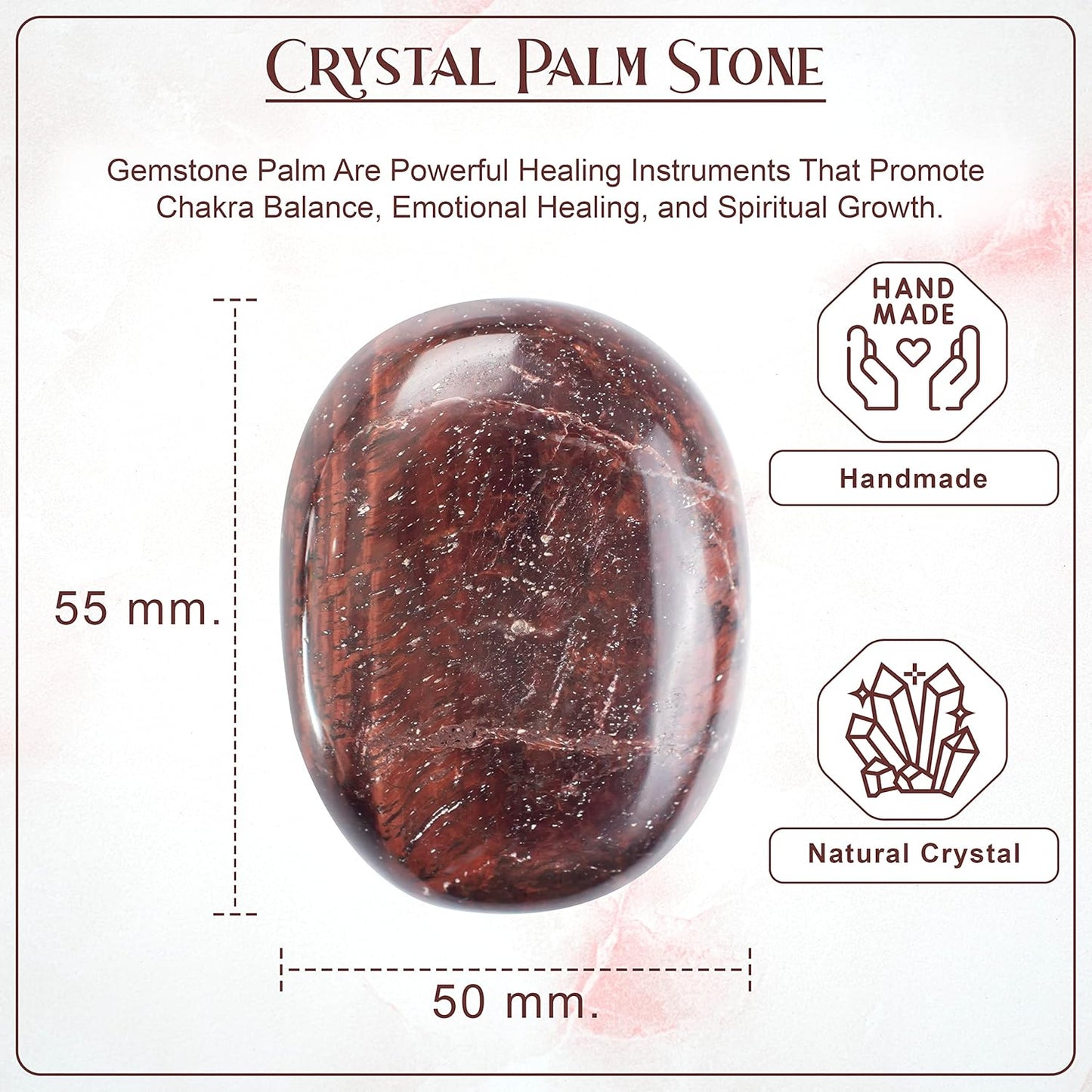 Crocon 50mm Red Tiger Eye Large Oval Palm Stone 900+ Carats Pocket Massage Worry Stones for Natural Body Chakra Balancing Reiki Healing Stones & Crystal Grid Healing Massage Spa Energy Crystals