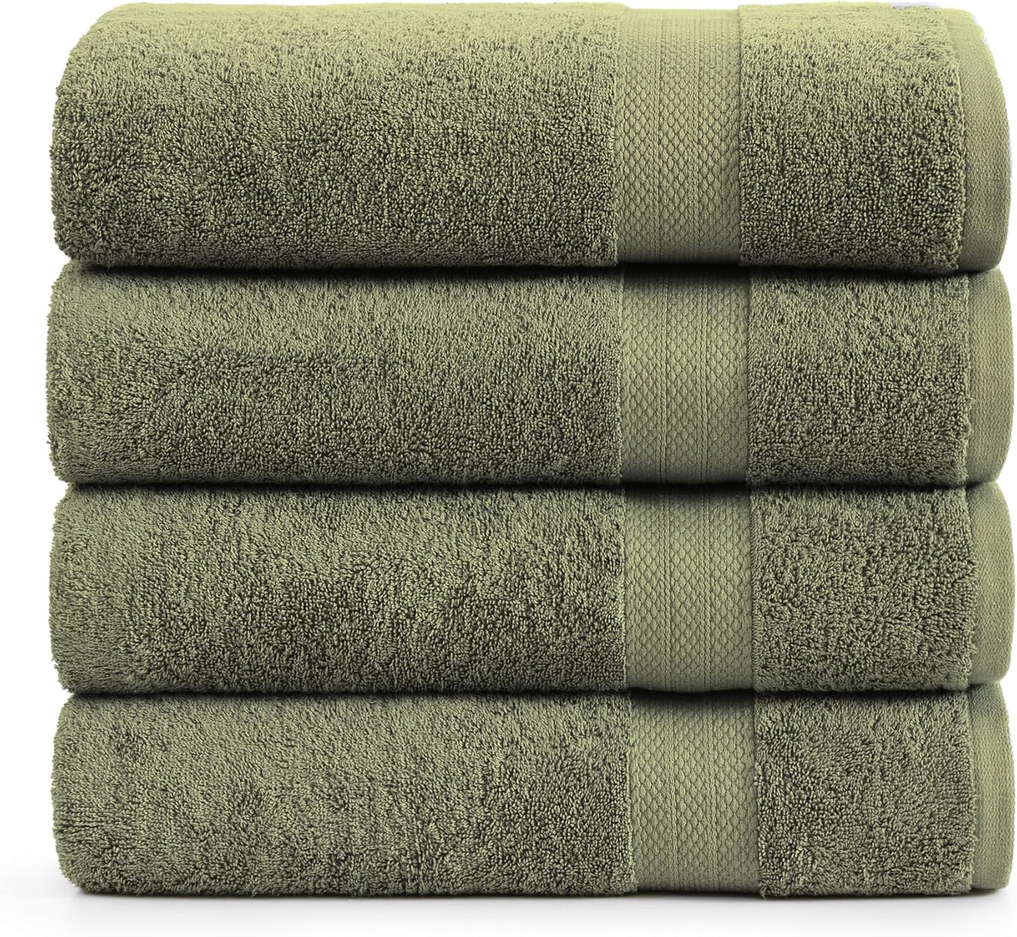 Lane Linen 100% Cotton 4 Pack Bath Towels (28"x54") - Zero Twist, Mercerized Cotton Bathroom Towels Set - Quick Dry, Very Soft & Absorbent Large Bath Towels - Tumble Dry Regains Fluffiness - Oil Green