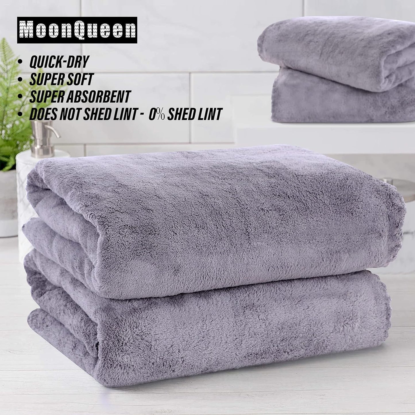 MOONQUEEN 2 Pack Premium Bath Towel Set - Quick Drying - Microfiber Coral Velvet Highly Absorbent Towels - Multipurpose Use as Bath Fitness, Bathroom, Shower, Sports, Yoga Towel (Grey)